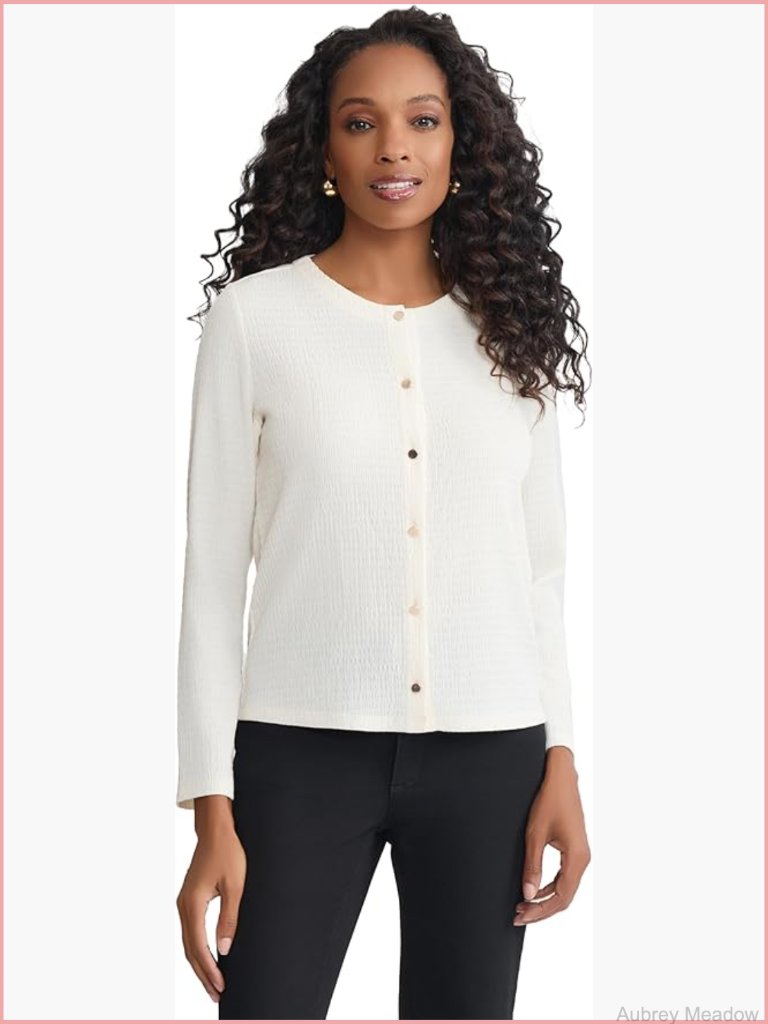 Petite Crinkle Cardigan Sweater - Soft Knit, Long Sleeve, Women's